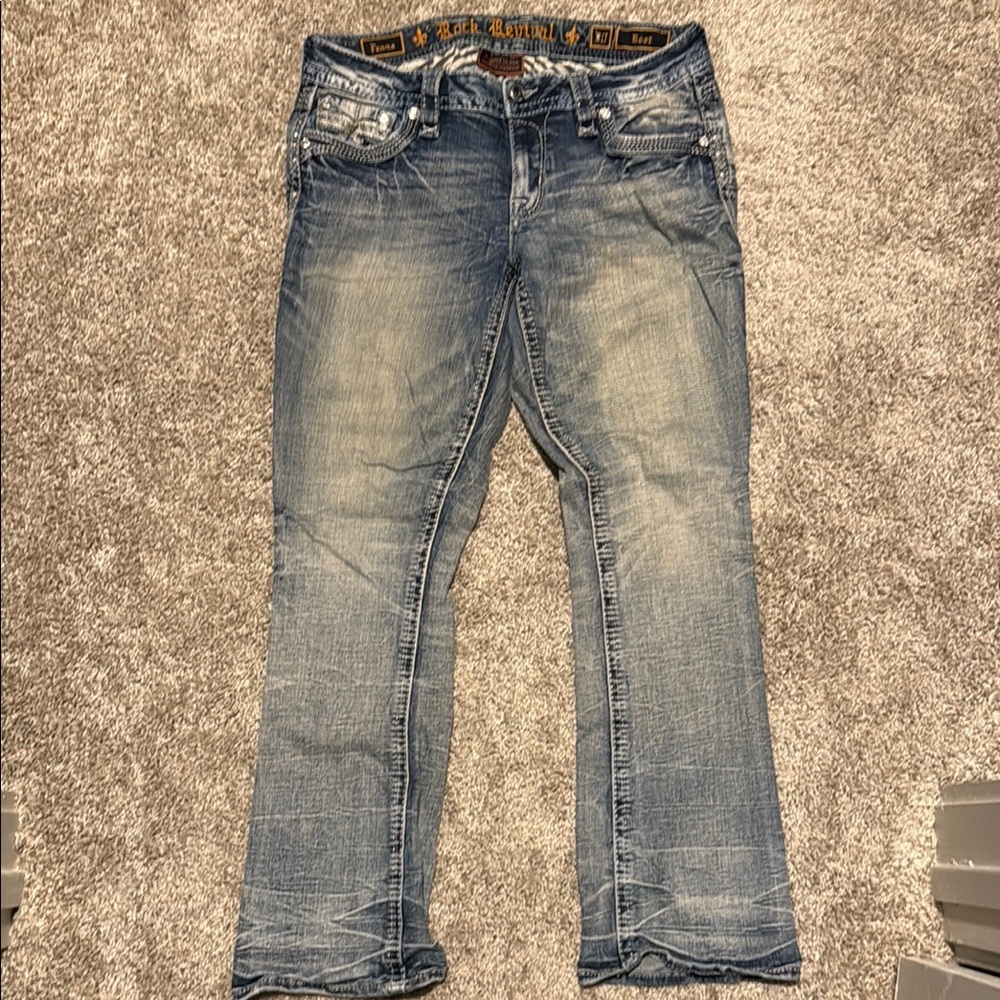 Rock Revival Blue Denim Jeans with Embellished Pockets
